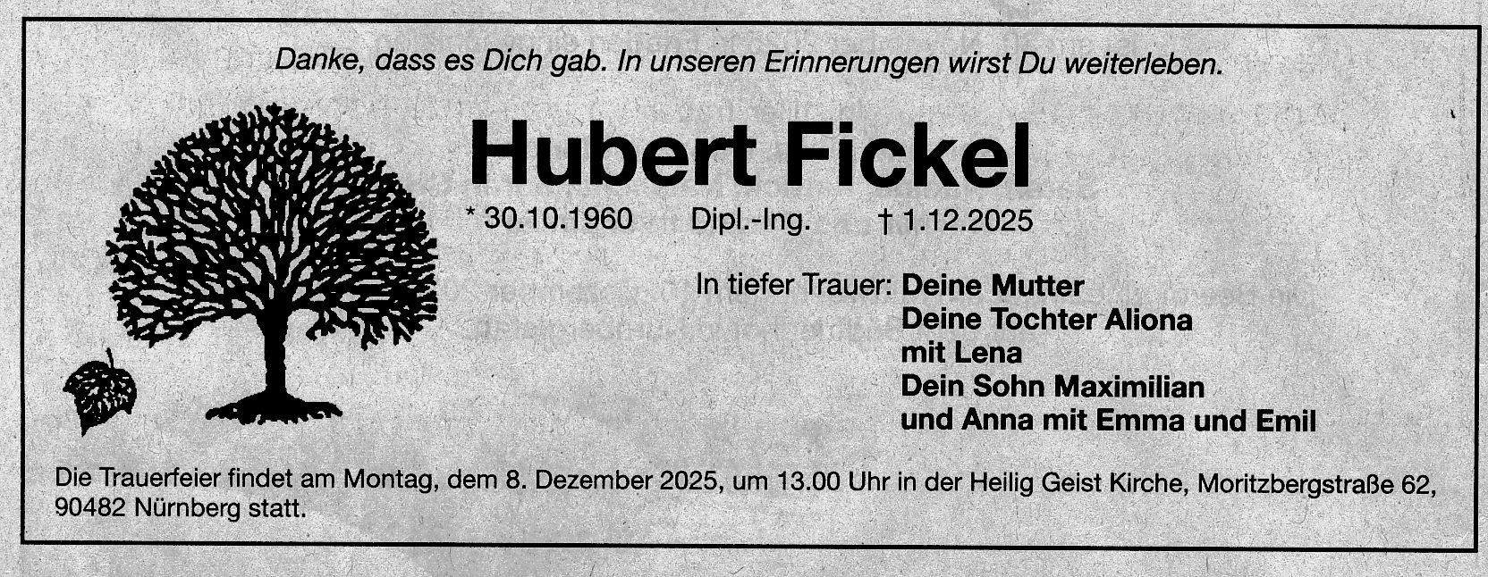Hubert Fickel Traueranzeige