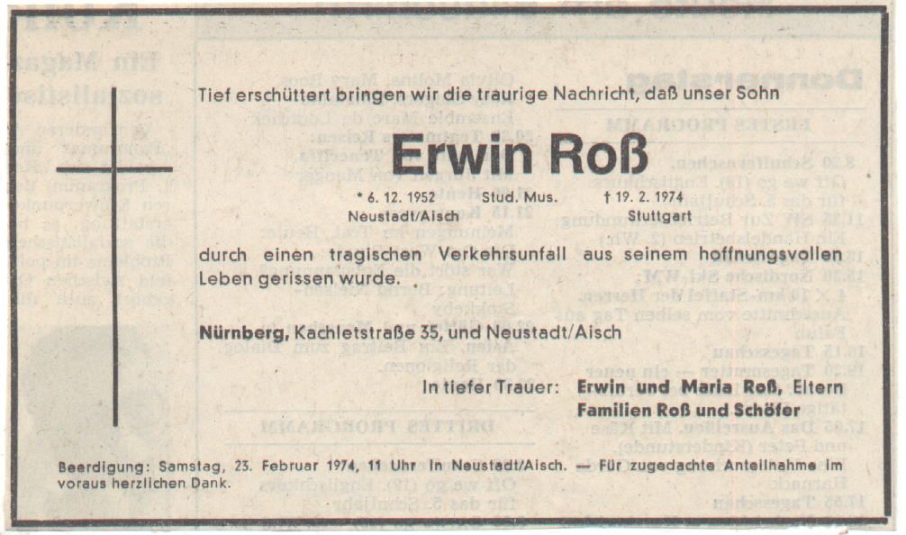 Traueranzeige Erwin Ro