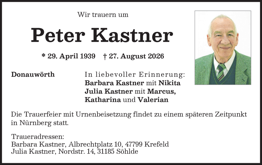Peter Kastner Traueranzeige